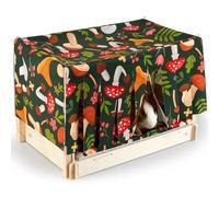 Wooden Guinea Pig Hideout with Waterproof Mat, Durable Rabbit Bed with Door Curtain for Rabbit, Ferret, Squirrel, Bunny