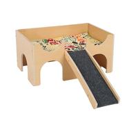Wooden Guinea Pig House, Hideout Hut with 4 Caves and Stairs, Detachable Guinea Pig Castle with Ramp& Anti-slip Mat& Cushion, House Bed for Hamsters Chinchillas Bunny Hedgehog Playing Hiding (2-layer)