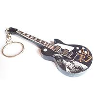 Wooden Guitar Keyring with Jimmy Page Playing Guitar and ZOSO Symbol, Black, One size
