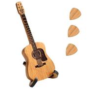 Wooden Guitar Pick Box with 3 Pcs Guitar Picks, Mini Storage Case for Guitarists, Engraved Wooden Plectrum Holder for Acoustic, Electric, Bass Guitar and Ukulele Players