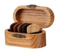 Wooden Guitar Pick Box with 5Pcs Guitar Picks Small Storage for Guitarists, Musician Engraved Plectrum Case Small Jewelry Organizers