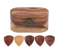 Wooden Guitar Pick Box with 5Pcs Picks Small Storage Box for Guitarists, Musician Engraved Plectrum Case Picks Holder