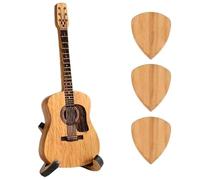 Wooden Guitar Pick Box with Stand - 3PCS Unique Guitar Picks,Mini Storage Box for Guitarists,Musician Engraved Wooden Plectrum Case,Acoustic Guitar Box for Electric Bass Guitar Ukulele Lover