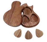 Wooden Guitar Pick Holder With 3 Picks, Black Walnut Case In Cutaway Guitar Shape, For Guitarists And Music Enthusiasts