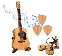 Wooden Guitar Pick Holder with Stand,Acoustic GuitarPick Box, 3PCS Unique GuitarPicks,Musician Engraved Wooden Plectrum Case,Guitar Accessories Gift for Electric Bass GuitarUkulele Players