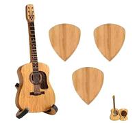 Wooden Guitar Pick Storage Box with 3 Picks - Acoustic Guitar Pick Case - Mini Plectrum Holder, Ideal Music Art Gift for Ukulele & Bass Players