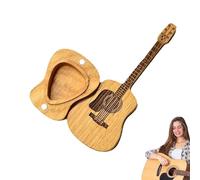Wooden Guitar Picks And Case - Acoustic Guitar Plectrums Wooden Box | Wooden Plectrums With Guitar Shape Storage Box For Acoustic, Electric, Bass, Ukelele