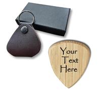 Wooden Guitar Plectrum Novelty Gift Pick Pendant with Leather Keyring in Presentation Gift Box (Custom Maple)