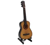 Wooden Guitar Replica Featuring Realistic Details with Stand for Desk Shelf or Studio Decor Music Themed Accent (Wood)