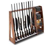 Wooden Gun Rack with Holder, Indoor Floor Standing Rifle Rack, Gun Display Storage for Home or Garage Storage, Holds 10 Long guns and 8 handguns(Walnut)