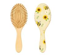 Wooden Hair Brush Bees Happy Sunflower Paddle Hair Brushes for Women Wood Hair Brushes for Women Massage Hair Brush
