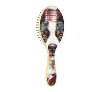 Wooden Hair Brush Colorful Dog Buffalo Plaid Snowflakes Christmas Wood Paddle Brush Wood Brush For Hair Massage Hair Brush