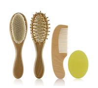 Wooden-Hair Brush & Comb Set For Infant Natural Woolen Bristle Hair Brush Baby Body Massage Soothe Newborn Product Baby Hairbrush Hair Set For Newborns Soft Bath