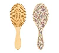 Wooden Hair Brush Fantasy Flowers Retro Vintage Jacobean Paddle Hair Brush Wooden Wood Hairbrush Wooden Message Brush
