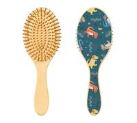Wooden Hair Brush Music Lover Dino Doodle Dancing Blue Wood Paddle Brush Wooden Brush for Hair Growth Wooden Message Brush