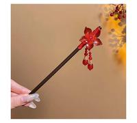 wooden hair pins Retro Red Flower Hairpin