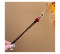 wooden hair pins Retro Red Flower Hairpin