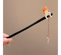 Wooden Hair Sticks, Chinese Style Hair Chopsticks, Cat Fishing Black Sandalwood Hair Stick, Wood Hairpin Antique Women Cute Headdress(style 3)