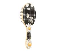 Wooden Hairbrush Black Agouti Buffalo Plaid Daisy Egg Easter Paddle Hair Brush For Women Wooden Brush For Hair Growth Natural Hair Brush