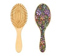 Wooden Hairbrush Glass Flowers Stained Paddle Hair Brush Wooden Wood Hairbrush Natural Hair Brush