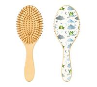 Wooden Hairbrush Watercolor Frogs Clouds Wood Paddle Brush Wood Hair Brushes for Women Massage Hair Brush