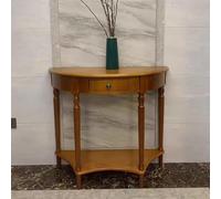 Wooden Half Moon Console Table with Drawer, Modern Narrow Entryway Table with Storage for Living Room, Hallway, Foyer