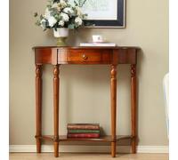 Wooden Half Moon Console Table with Drawer, Modern Narrow Entryway Table with Storage for Living Room, Hallway, Foyer