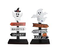 Wooden Halloween Decor Set - Handcrafted Pumpkin & Ghost Tabletop Figures, FSC Beech Wood with Non-Toxic Paint, Spooky Home Decor for Mantel/Table (Ghost Hat+Pumpkin)