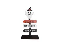 Wooden Halloween Decor Set - Handcrafted Pumpkin & Ghost Tabletop Figures, FSC Beech Wood with Non-Toxic Paint, Spooky Home Decor for Mantel/Table (Ghost hat)