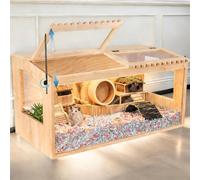Wooden Hamster Cage, 32"x16"Guinea Pig Cage, Small Animal Cage for Dwarf Syrian Hamsters Degus Mice & Other Small Pets. Large Hamster cage with 2 Openable Door & Lace Window