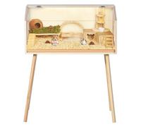 Wooden Hamster Cage, 80x40x100cm Transparent Hamster Habitats with Legs, Acryl Glass Window & Openable Top, Ventilated Rodent House Chew Proof, Small Animal Cage for Syrian Gerbils Rats Guinea Pigs