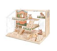 Wooden Hamster Cage Large, 16-Inch 3-Layer Acrylic Hamster Cage, Small Animal Cages with Platform and Playpen for Direct Observation, Pet Supplies
