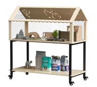 Wooden Hamster Cage, Large Hamster Cages with Storage Shelf and Swivel Casters with Brakes, 60 x 40 x 85 cm Transparent Small Animals Cage for Syrians Hamster, Dwarf Hamster, Guinea Pig and Chinchill