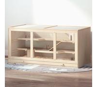 Wooden Hamster Cage, Small Animals Hutch with Tray, Openable Top, Natural