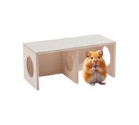 Wooden Hamster Habitat - Double Chamber Wood Tunnel House Compact Design Smooth Edges | Perfect For Cage Decoration, Private Rest Area, Natural Living Space Enhancement