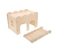 Wooden Hamster Hideout Castle with Integrated Ladder for Small Animals | Scalloped Edge Design, Lavender Finish, Easy Assembly and Cleaning, Suitable for Rat Habitats and DIY Layouts