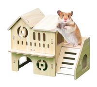 Wooden Hamster House and Hideout Habitat for Syrian Hamsters, Dwarf Hamsters, Gerbils, Multi-Chamber DIY Cage Accessories with 2-Story, Waterproof Coating for Small Animals Like Mice, Rats (A)