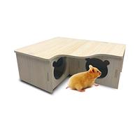 Wooden Hamster House, Corner House Hamster Hideout Cage Décor for Syrian Hamsters Dwarf Hamsters Gerbils Chinchilla Rat (3 chambers, 22.5 * 18 * 8 cm)