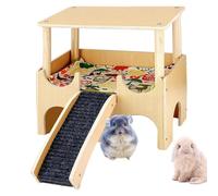 Wooden Hamster House | Double Layer Habitat Habitat Garden Hamster Toys, Small Animal Toy Shelter with Ladder, Chinchilla Cage Accessories for Rabbits, H