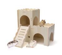 Wooden Hamster House, Hamster Houses and Hideouts, Hamsters Playground with Cave Stairs, Wooden Hamsters Toys Cage Accessories (Wave)