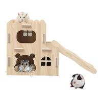 Wooden Hamster House, Multi-Chamber House, Wooden Hamster House, Playground, 2 Levels with Ladder, House for Small Pets, Dwarf Hamsters, Gerbils, Degus, Spines 20 x 17 x 21 cm