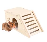 Wooden Hamster House, Small Hamster Corner House with Ladder, Hamster Hut Habitats Decor for Small Pets Mice Gerbils All Season