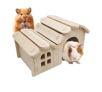Wooden Hamster House - Small Pet Cage Unit, Natural Timber Cabin Sleeping Shelters, Durable Chewing Sanctuary Platforms, Activity Playground For Dwarf Mouse Gerbils