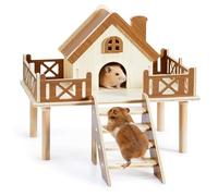Wooden Hamster Platform and Dwarf Hamster House, Hamster Cage Platform With Climbing Ladder, Cute Syrian Hamster Hideout, Hamster Cage Accessories Platform for Putting Food Bowl, Hamster Gerbil Castle
