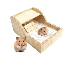 Wooden Hamster Sand Container - Pet Bath Container 12.5 x 20.6 x 29.5 cm Smooth Structure Natural Wood Frame with Faci Steps