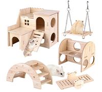 Wooden Hamster Toy Set, 5 Pcs Hamster Toys Set, Wooden Pine Guinea Pigs Toy, Including Wooden Hamster House Seesaw Bridge And Swing, Wooden Toys for Hamster Bunnies Small Pet