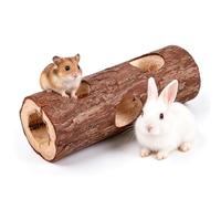 Wooden Hamsters Tunnel, Hamsters Tube Guinea Pig Hollow Tree Hole Chew Toy Exercise Hideout Climbing Tunnel Pet Cage Accessories for Chinchillas Gerbils (S)