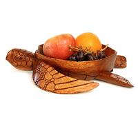 Wooden Hand Carved Turtle Bowl - Decorative Fruit Dish, Rustic Coastal Ocean-Inspired Tabletop Centerpiece, Handmade Animal Shaped Wood Serving Tray, Artisan Beach House Decor Accent Turtle Bowls