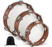 Wooden Hand Held Percussion Tambourine with Storage Bag - 6+8+10 Inches, Ideal for Church, Wedding, Party, Dance, Photo Shoot