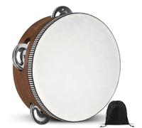 Wooden Hand Held Percussion Tambourine with Storage Bag - 6 Inches, Ideal for Church, Wedding, Party, Dance, Photo Shoot